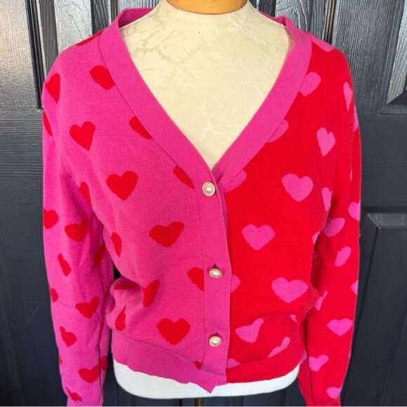 Nanette Lepore Red/ Pink Heart Sweater Size Large - Picture 1 of 8